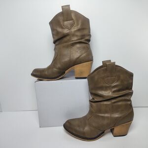 Charles Albert Boots Vegan Leather Modern Western Cowgirl Slouchy Ankle Mocha 6